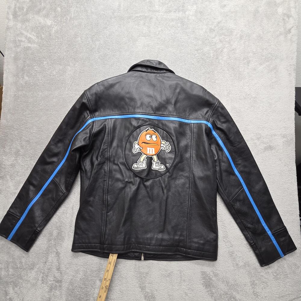 Vintage Planet Mars Jacket Mens S Black Leather Motorcycle M&M Lined 90s